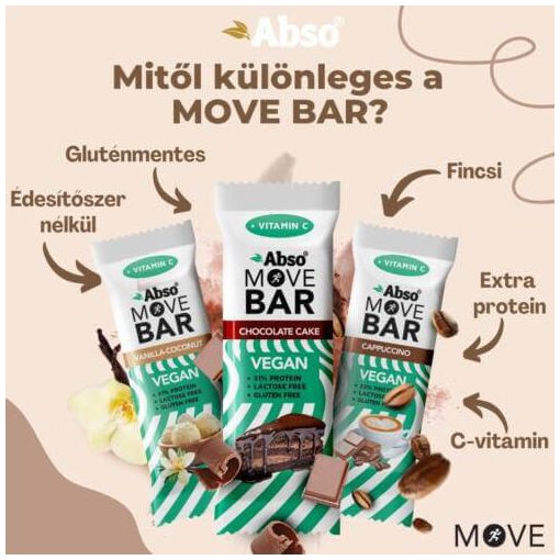 Abso Move Bar - Csokoládétorta ízű vegán fehérje szelet - 24 x 35 g / 24 db