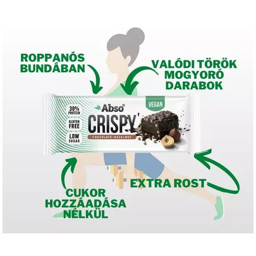 Abso Crispy Bar, Csokoládés-mogyorókrémes ízű vegán fehérjeszelet - 50 g