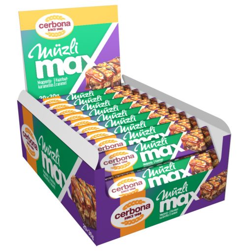 Cerbona MAX Mogyorós müzliszelet, sós-karamella réteggel, kakaós bevonó talppal 200 x 30g / 200 db