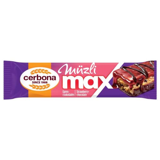 Cerbona MAX Epres-csokoládés müzliszelet, málnás-karamella réteggel, kakaós bevonó talppal 200 x 30g / 200 db