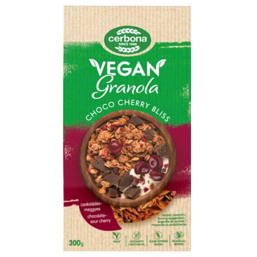 Cerbona Vegán Csokoládés-meggyes granola müzli, hozzáadott cukor nélkül 15 x 300g / 15 db