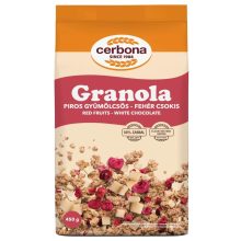 Cerbona Piros gyümölcsös-fehér csokoládés granola müzli 12 x 450g / 12 db