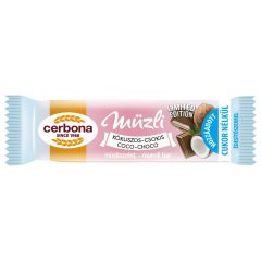   Cerbona Kókuszos-csokoládés müzliszelet kakaós tejbevonó talppal, cukor hozzáadása nélkül, édesítőszerekkel 20 g