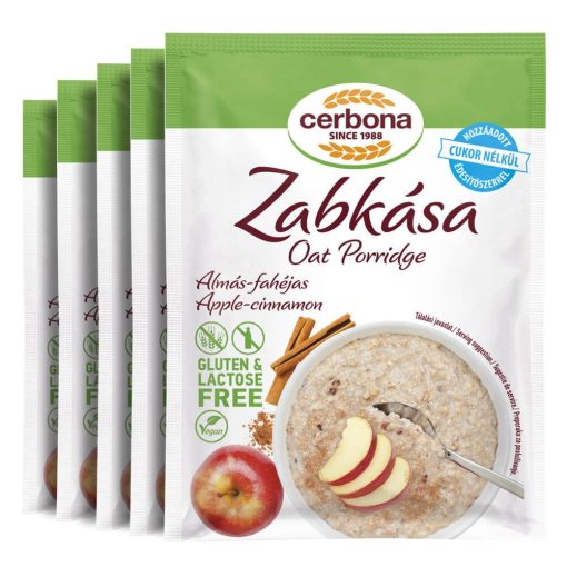 Cerbona Glutén- és laktózmentes almás-fahéjas zabkása hozzáadott cukor nélkül - Tízórai csomag / 5 x 50 g