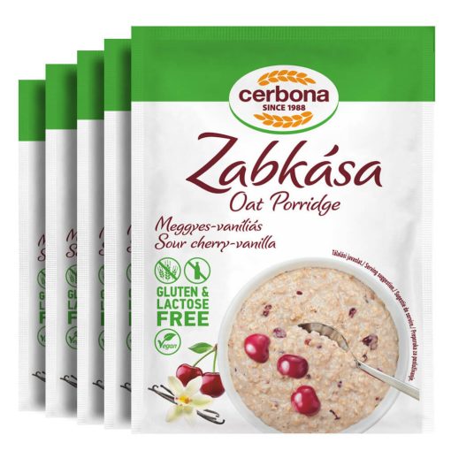 Cerbona Glutén- és laktózmentes meggyes-vaniliás zabkása - Tízórai csomag / 5 x 50 g