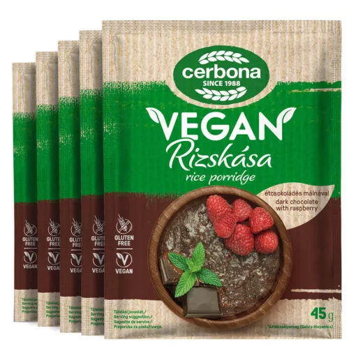 Cerbona Vegán étcsokoládés rizskása málnával gluténmentes - Tízórai csomag / 5 x 45 g