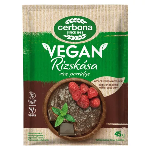 Cerbona Vegán étcsokoládés rizskása málnával gluténmentes - Tízórai csomag / 5 x 45 g