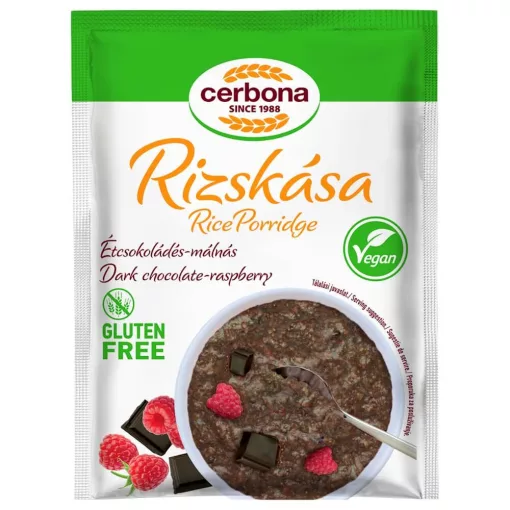 Cerbona Vegán étcsokoládés rizskása málnával gluténmentes - Tízórai csomag / 5 x 45 g