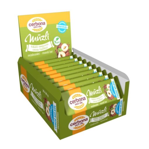 Cerbona Kakaós-mogyorós müzliszelet Cukor hozzáadása nékül édesítőszerrel 320 x 20 g / 320 db