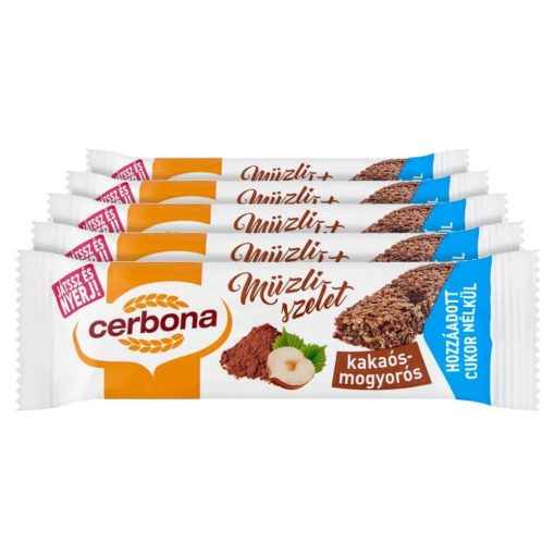 Cerbona Kakaós-mogyorós müzliszelet Cukor hozzáadása nékül édesítőszerrel - Tízórai csomag / 5 x 20 g