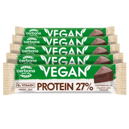 Cerbona Vegan Magas fehérjetartalmú csokitorta ízű szelet kakaós bevonattal, édesítőszerekkel, gluténmentes - Tízórai csomag / 5 x 40 g