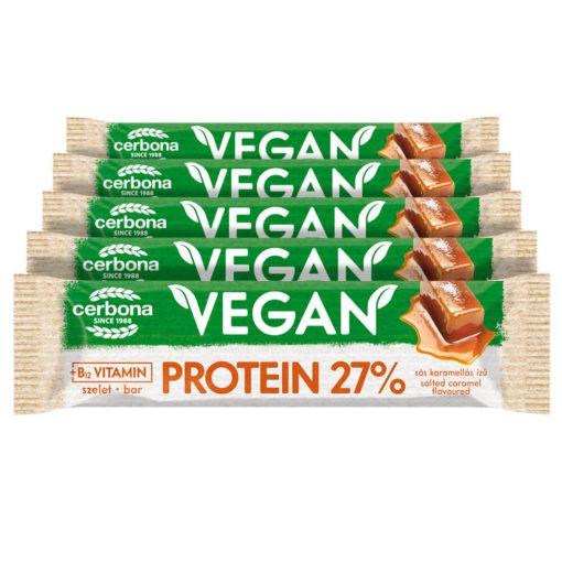 Cerbona Vegan Magas fehérjetartalmú sós-karamelllás ízű szelet kakaós bevonattal, édesítőszerekkel, gluténmentes - Tízórai csomag / 5 x 40 g