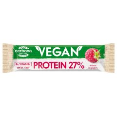   Cerbona Vegan Magas fehérjetartalmú málna ízű szelet kakaós bevonattal, édesítőszerekkel, gluténmentes - 40 g