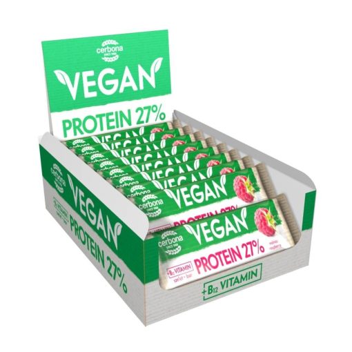 Cerbona Vegan Magas fehérjetartalmú málna ízű szelet kakaós bevonattal, édesítőszerekkel, gluténmentes 20 x 40 g / 20 db