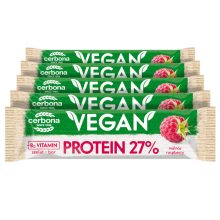 Cerbona Vegan Magas fehérjetartalmú málna ízű szelet kakaós bevonattal, édesítőszerekkel, gluténmentes - Tízórai csomag / 5 x 40 g