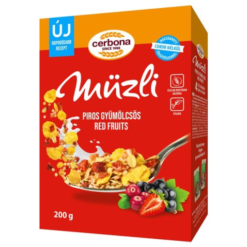 Cerbona Piros-gyümölcsös müzli 200 g (dobozos)