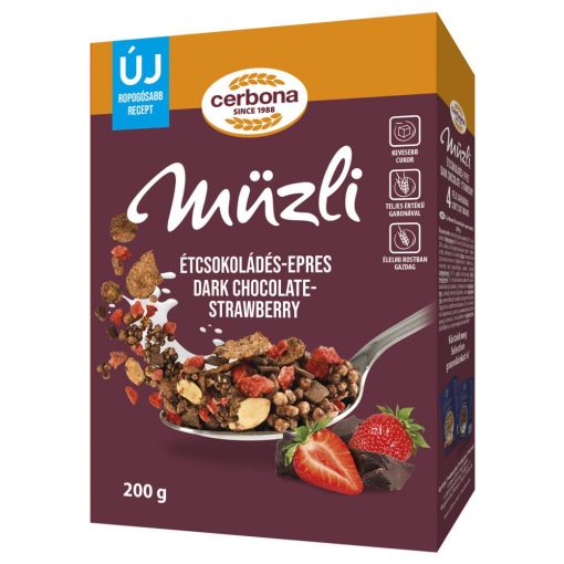 Cerbona Étcsokoládés-epres müzli 200 g (dobozos) 16 x 200 g / 16 db