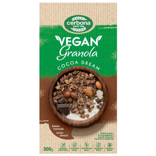 Cerbona Vegán kakaós-mandulás granola müzli, cukor hozzáadása nélkül 15 x 300 g / 15 db