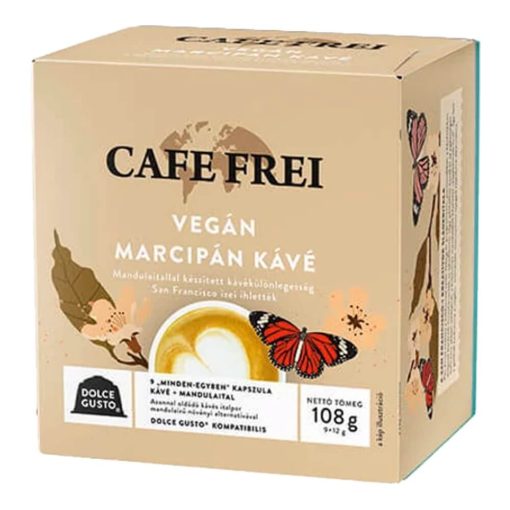 Café Frei, Dolce-Gusto Vegán marcipán kávékapszula növényi tejjel, 9db kapszula/dobozos kiszerelésben