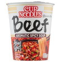Nissin Cup Noodles poharas fűszeres instant tésztaleves marha ízesítéssel - 64 g
