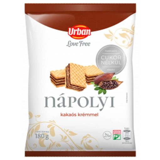 URBAN Love free, Kakaós nápolyi, hozzáadott cukor nélkül, 180g