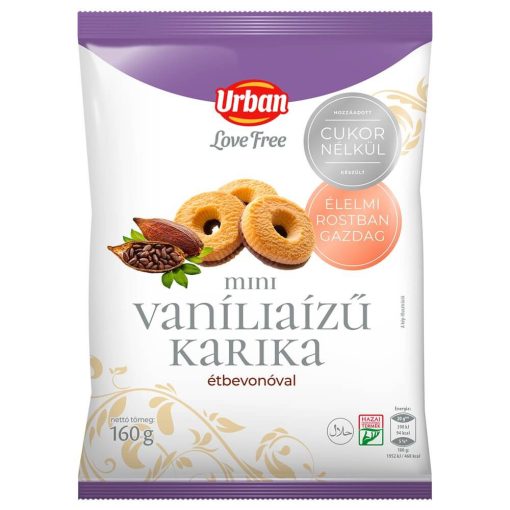 URBAN Love free, Vanília ízű karika, étbevonóval, hozzáadott cukor nélkül, 160g